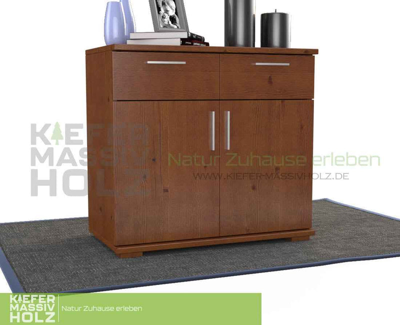 Nobis Kommode Massivholz aus 100% Bio Kiefer | 2-Türig mit 2 Schubladen für stilvolles Wohnen