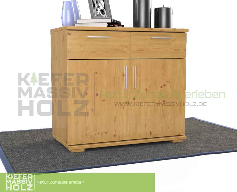 Nobis Kommode Massivholz aus 100% Bio Kiefer | 2-Türig mit 2 Schubladen für stilvolles Wohnen