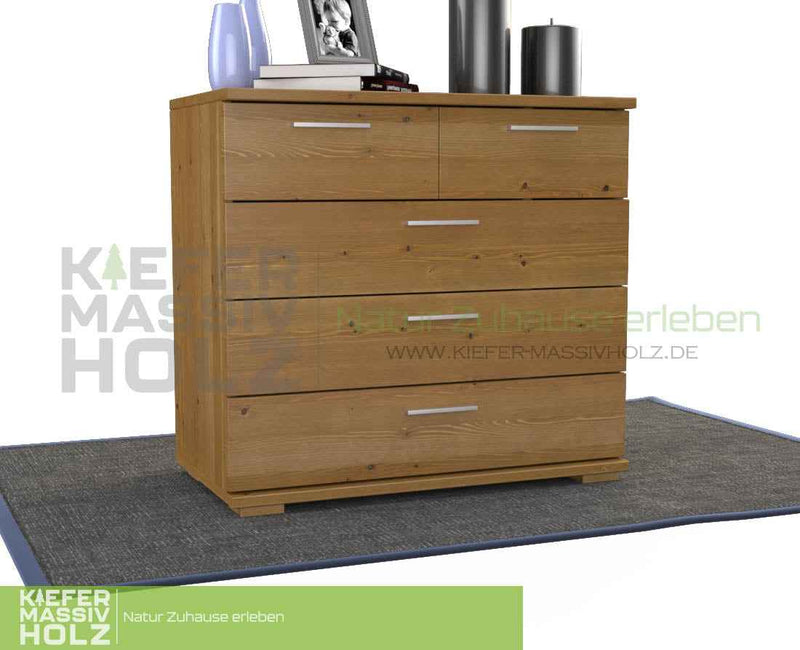 Nobis Kommode 100% Bio Kiefer | Sideboard mit 5 Schubladen aus massivem Holz
