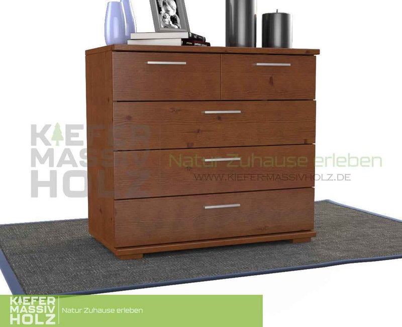 Nobis Kommode 100% Bio Kiefer | Sideboard mit 5 Schubladen aus massivem Holz