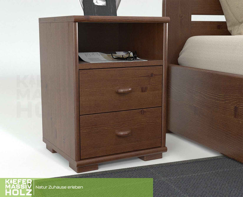Vanessa Kiefer Massivholz Nachttisch Kiefer mit 2 Schubladen und 1 Regal aus 100% Bio Kiefer