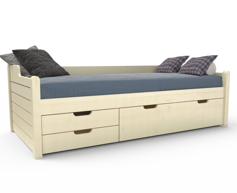Einzelbett 90x200cm Bio-Kiefer Massivholz mit 3 Schubladen als Gästebett
