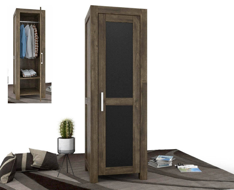 NATURA Leather Kleiderschrank 1-Türig mit Kleiderstange Massivholz