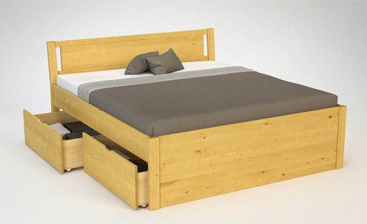 Bett aus Holz, Model PENDENZA-VERSO, Birke, mit 4 x Bettschubladen